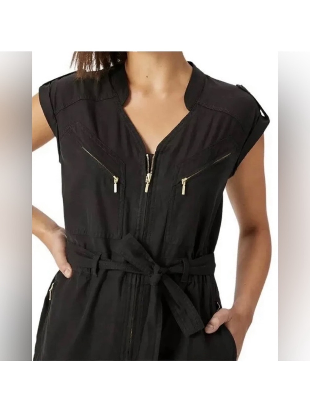 Anthropologie Halsey Sleeveless Moto Jumpsuit Belted Size: M Inseam: 26” - Picture 2 of 7